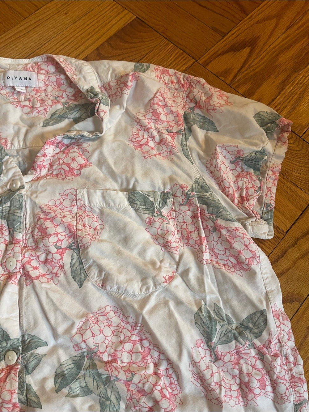 Piyama White & Pink Floral Hydrangea Short Pajama Set - Picture 13 of 16